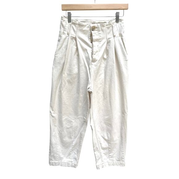 Free People High Rise Wide Leg Crop Pleated Pants Ecru Ivory Gorpcore Thick 2 - Picture 1 of 9